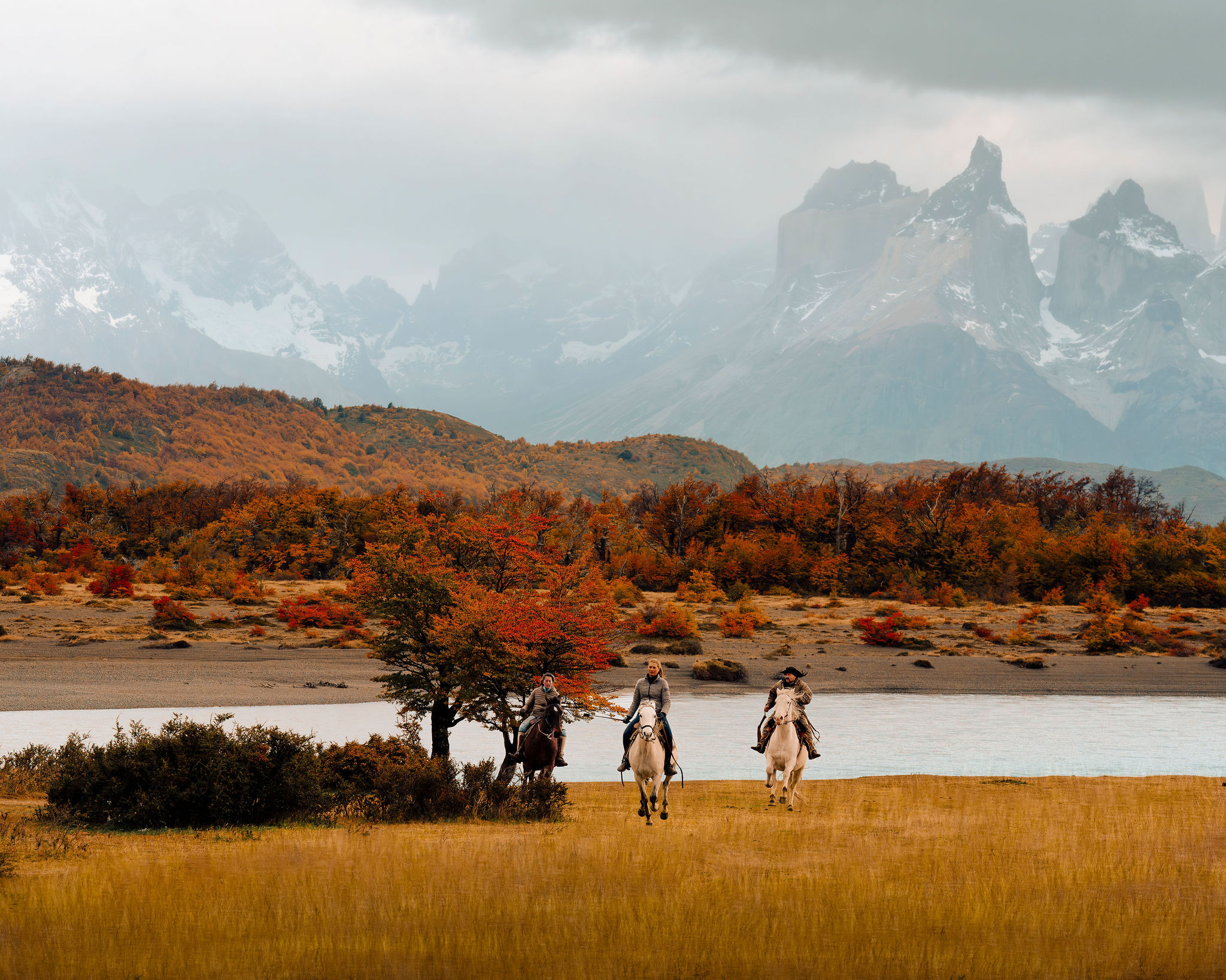 Patagonian skyline glowing red at sunset